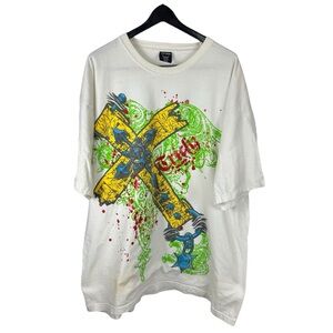 Vintage 90s Tee Tree All Over Print Cross Grunge Punk Graphic Shirt Size 3XL